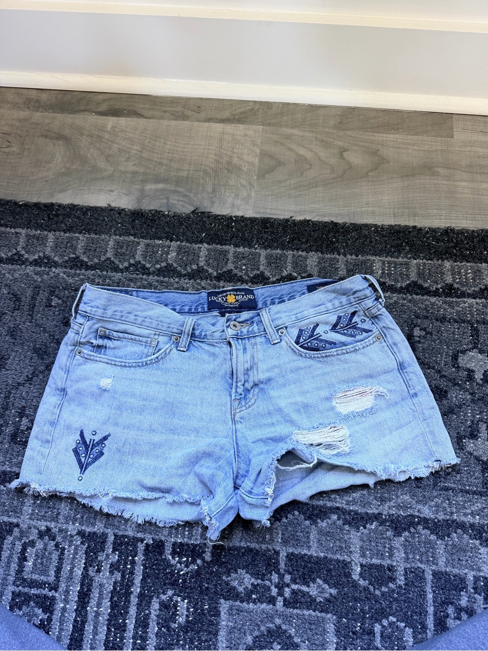 Lucky Brand Light Wash Embroidered Distressed Denim Shorts